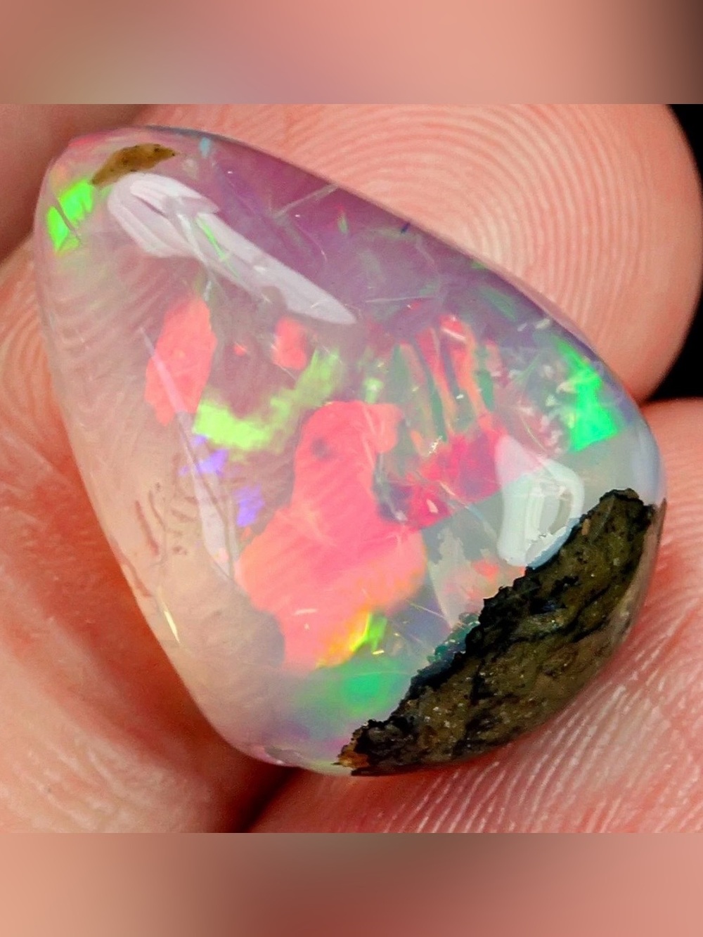 Precious Opal with Volcanic Host Matrix Pear Cab cut 9.4ct
